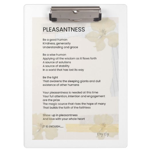 Plezierigheid Inspirerend gedicht geschreven woord Klembord (Voorkant)