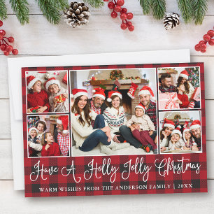 Plezierlijke kalligrafie Holly Jolly Kerstmis Rood Feestdagenkaart