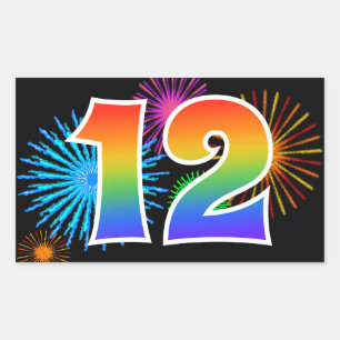 Plezierlijke Vuurwerk + Regenboog Patroon "12" Eve Rechthoekige Sticker