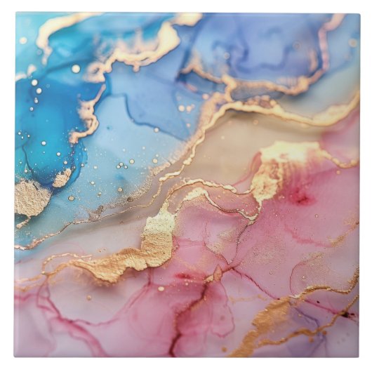 Plink Blue Gold Glitter Gemarmerde Agaat Keramiek Tegeltje (Voorkant)