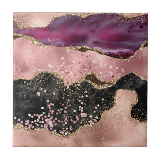 Plink Zwart Goud Glitter Gemarmerde Agaat Tegeltje