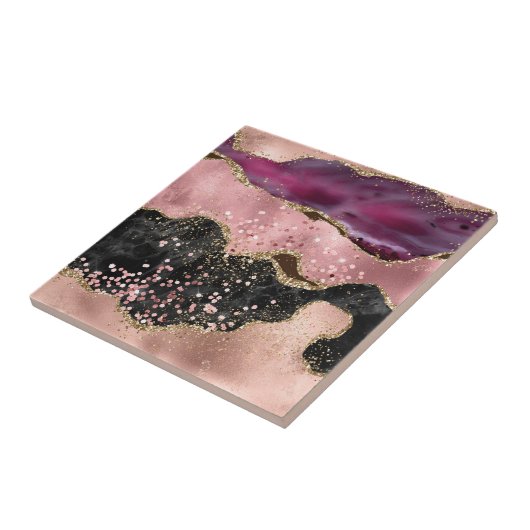 Plink Zwart Goud Glitter Gemarmerde Agaat Tegeltje (Zijkant)