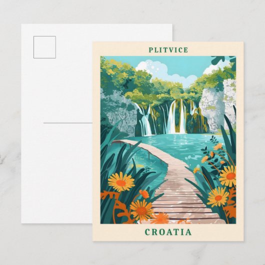 Plitvice Kroatië Elegante Kunst Vintage Reizen Briefkaart (Voorkant / Achterkant)