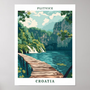 Plitvice Kroatië Elegante Kunst Vintage Reizen Poster