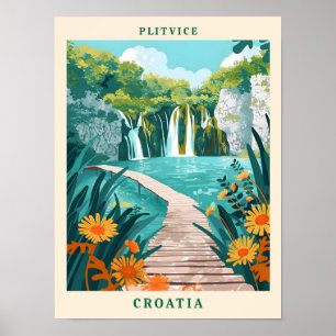 Plitvice Kroatië Elegante Kunst Vintage Reizen Poster