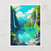 Plitvice Kroatië vintage reisillustratie Briefkaart (Voorkant)