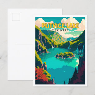 Plitvice Lake Kroatië vintage reisillustratie Briefkaart