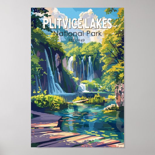 Plitvice Meren Nationaal Park Kroatië Travel Art Poster (Voorkant)