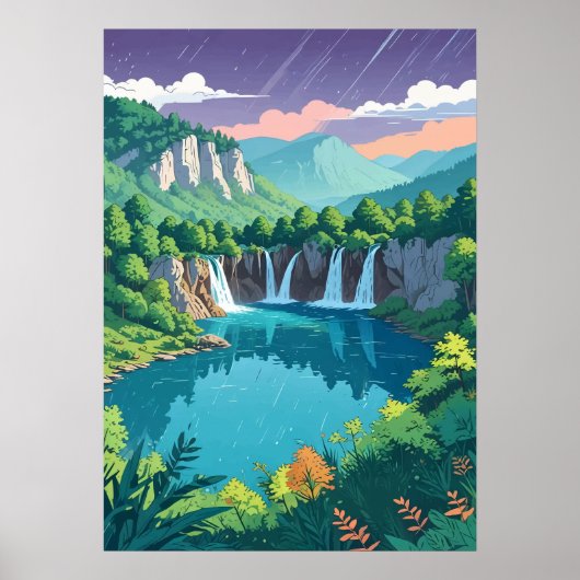 Plitvice Meren Waterval Kunst Poster (Voorkant)