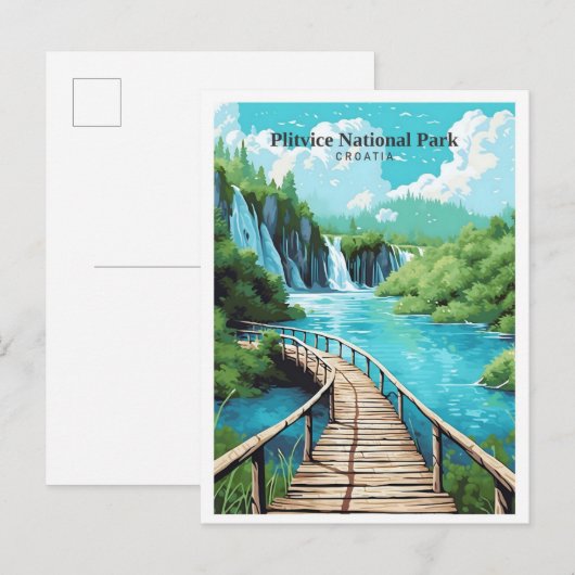 Plitvice Nationaal Park Kroatië Art Vintage Travel Briefkaart (Voorkant / Achterkant)