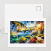 Plitvice-waterval bij zonsondergang, briefkaart (Voorkant / Achterkant)