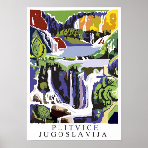 Plitvice-watervallen, vintage reisposter poster