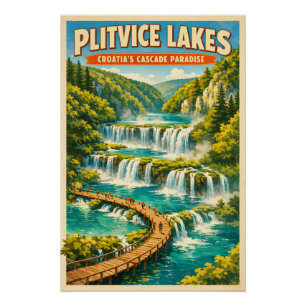 Plitvicemeren, Kroatië, in klassieke retro-reissti Perfect Poster
