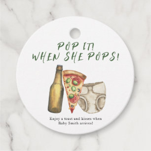 Plof het als zij ploft! Pizza en biertjes baby sho Bedankjes Labels