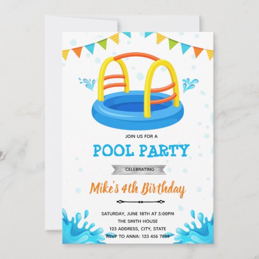 Plons plons waterpark zwembadfeest kaart (Voorkant)