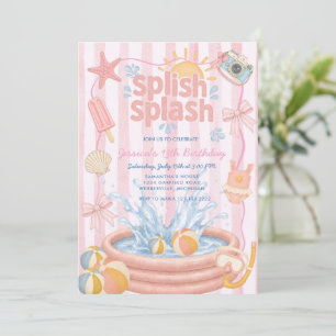 Plons Spat Pool Roze Meisje Feest Verjaardag Kaart