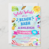 Plons Spat Strand Verjaardagsfeest Uitnodiging (Voorkant)