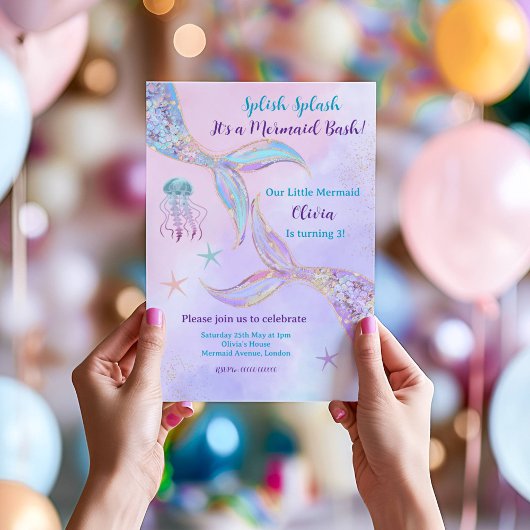 Plons Spetter Het is een Mermaid Bash Uitnodiging
