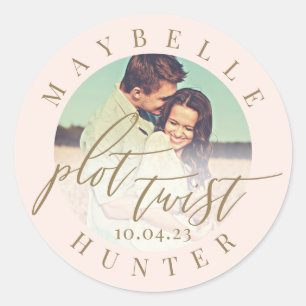 Plot Draai kalligrafie Foto roze Save the Date Ronde Sticker