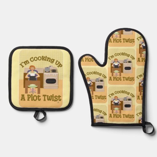 Plot Twist Auteur Huisvrouw Snarky Retro Ovenwant & Pannenlap Set (Voorkant)