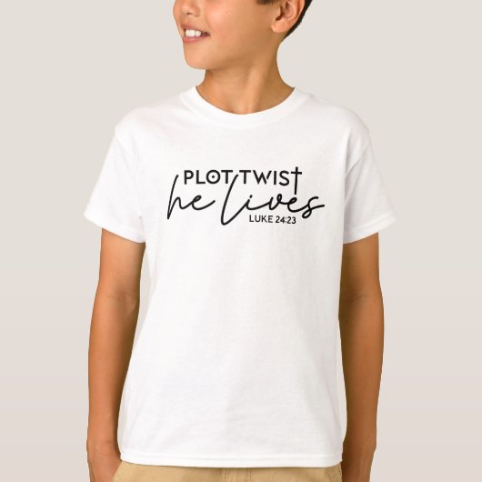 "Plot Twist He Lives" Christelijke Paasminimalist T-shirt (Voorkant)