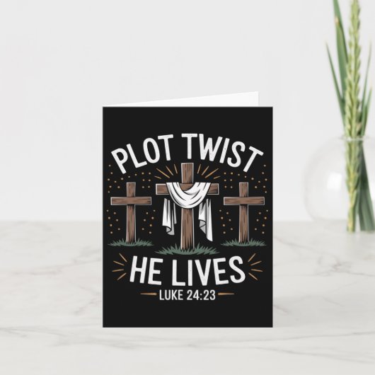 Plot Twist He Lives Cross Funny Christelijk Pasen Kaart (Voorkant)