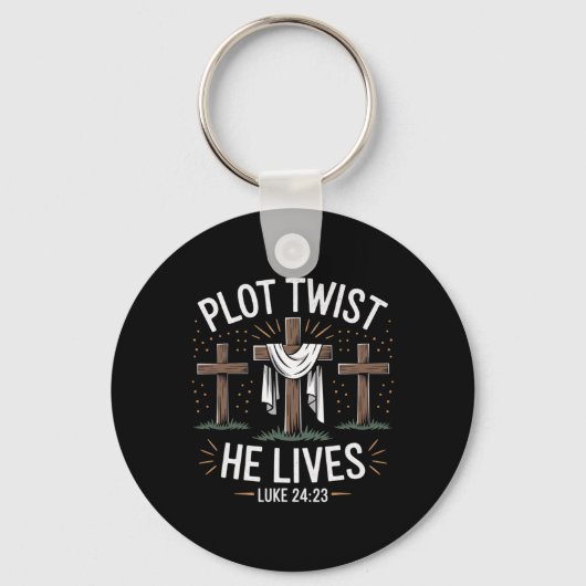 Plot Twist He Lives Cross Funny Christelijk Pasen Sleutelhanger (Voorkant)