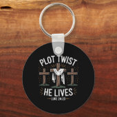 Plot Twist He Lives Cross Funny Christelijk Pasen Sleutelhanger (Voorkant)