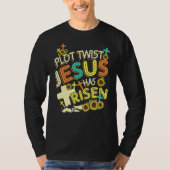 Plot Twist Jesus heeft Sunflower Cross Retro V T-shirt (Voorkant)