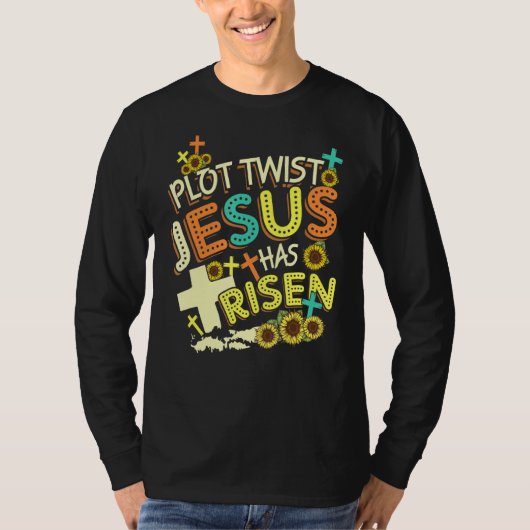 Plot Twist Jesus heeft Sunflower Cross Retro V T-shirt (Voorkant)