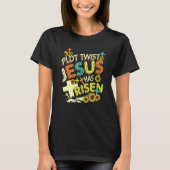 Plot Twist Jesus heeft Sunflower Cross Retro V T-shirt (Voorkant)