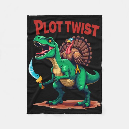 Plot Twist Kalkoen Ridding Dinosaur T-rex Grappig Fleece Deken (Voorkant)