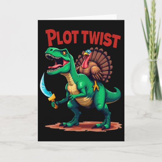 Plot Twist Kalkoen rijdt op Dinosaur T-rex Grappig Kaart (Voorkant)