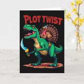 Plot Twist Kalkoen rijdt op Dinosaur T-rex Grappig Kaart (Gele Bloem)