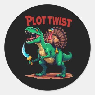 Plot Twist Kalkoen rijdt op Dinosaur T-Rex Grappig Ronde Sticker