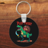 Plot Twist Kalkoen rijdt op Dinosaur T-rex Grappig Sleutelhanger (Voorkant)