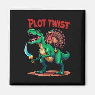 Plot Twist Kalkoen rijdt op Dinosaurus T-rex Grapp Magneet