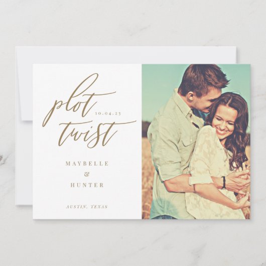 Plot Twist Modern Minimale Calligrafie & Foto Save The Date (Voorkant)