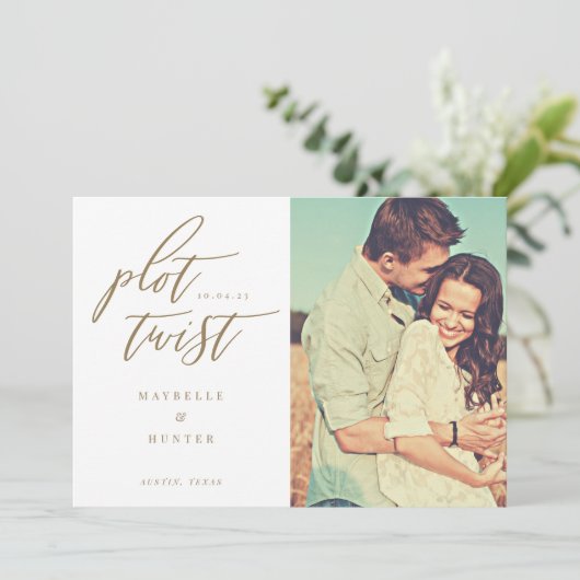 Plot Twist Modern Minimale Calligrafie & Foto Save The Date (Staand voorkant)