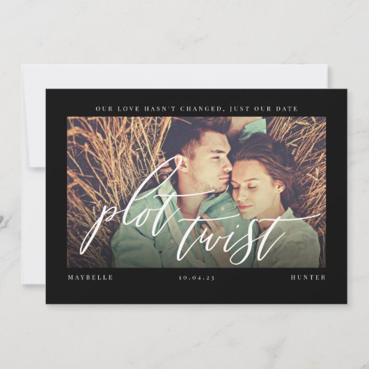 Plot Twist Modern Minimale Calligrafie & Foto Save The Date (Voorkant)