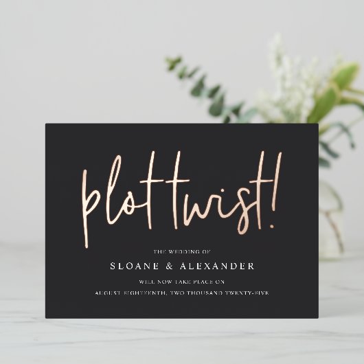 Plot Twist | Moderne Folie huwelijksdatum Kaart (Staand Voorkant)