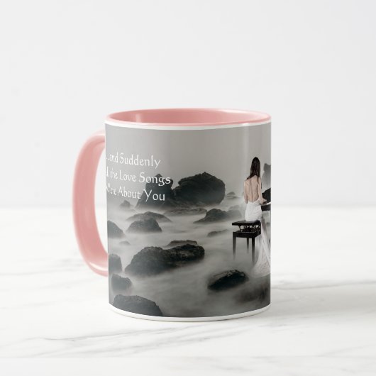 Plotseling houden alle liedjes van romantische cit mok (Voorkant links)