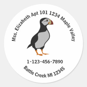 Plotseling Puffin Standing Cartoon Home Contact In Ronde Sticker