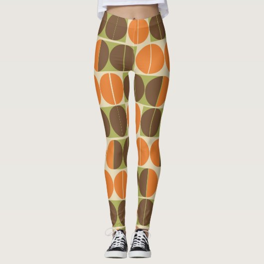 Plotseling Zeventig Oranje Bruin Groen Geometrisch Leggings (Voorkant)