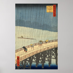 Plotselinge douche over de brug Shin-Ōhashi en Ata Poster