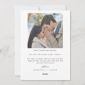 Plotselinge getrouwde minimalistische Winter Wedde Feestdagenkaart (Achterkant)