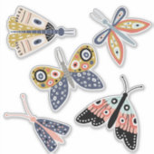 Plotselinge leuke blauwe roze vlindermot vijf apar sticker (Voorkant)