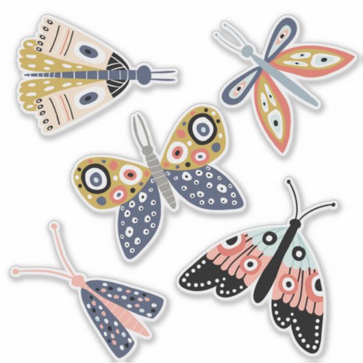 Plotselinge leuke blauwe roze vlindermot vijf apar sticker (Voorkant)