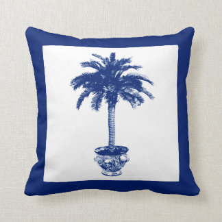 Plotselinge palmboom - marineblauw en wit kussen