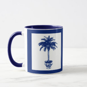 Plotselinge palmboom - marineblauw en wit mok